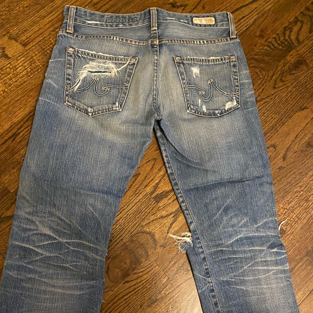 AG cropped boyfriend distressed jeans